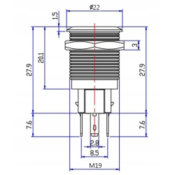 PRZYCISK WANDALOODPORNY 19mm LAMPA 12V 3A Z